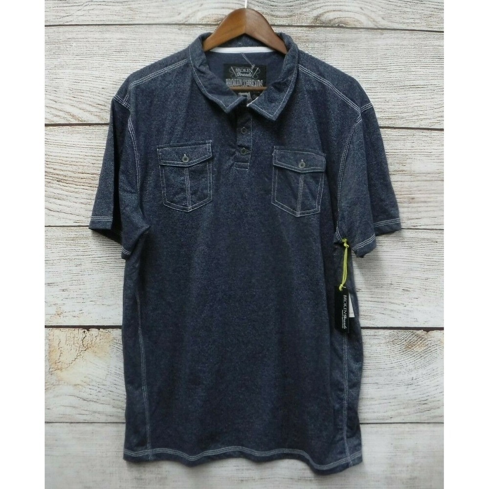 Broken Threads Shirt‎ Mens 2X Navy Marled & White Slim Fit Knit Polo Shirt New